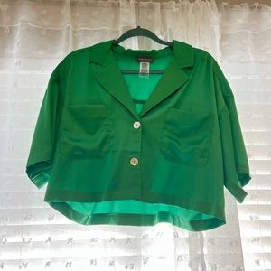 Cropped Silk Green Blouse
